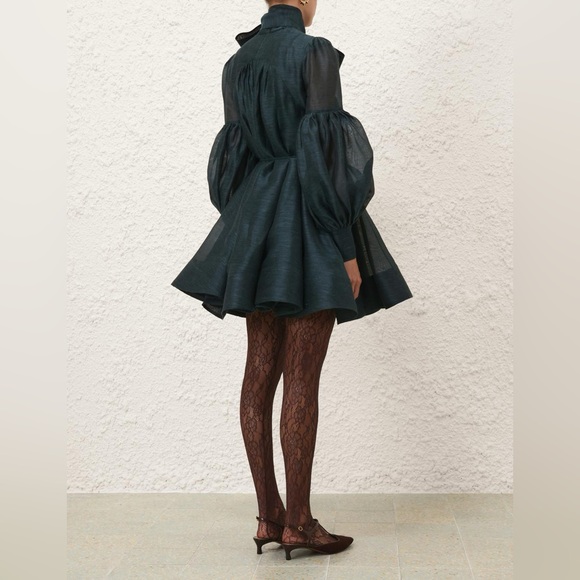 ZIMMERMANN Linen Silk Tie Neck Mini Dress Size - Picture 6 of 16